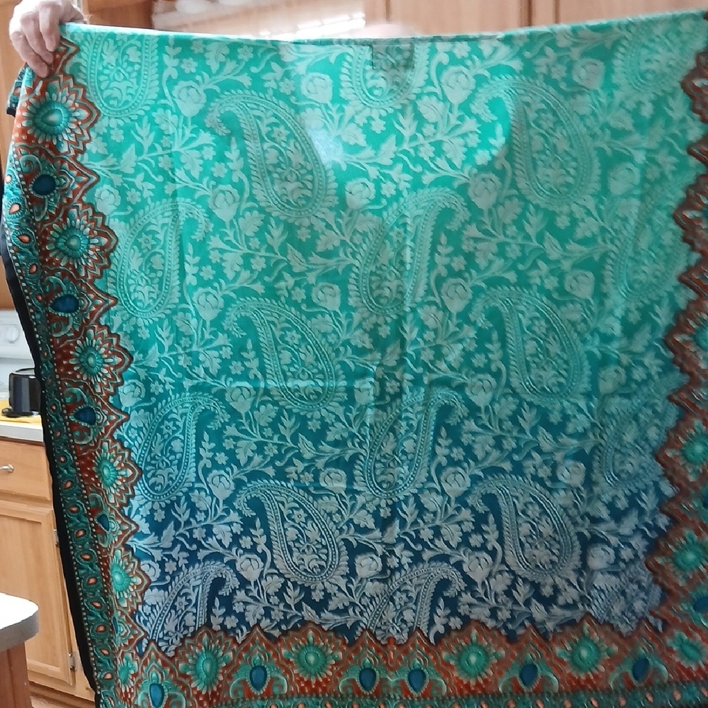 Teal and Blue Paisley Scarf Pront Tunic - Picture 3 of 6